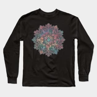 Winter Sunset Mandala in Charcoal, Mint and Melon Long Sleeve T-Shirt